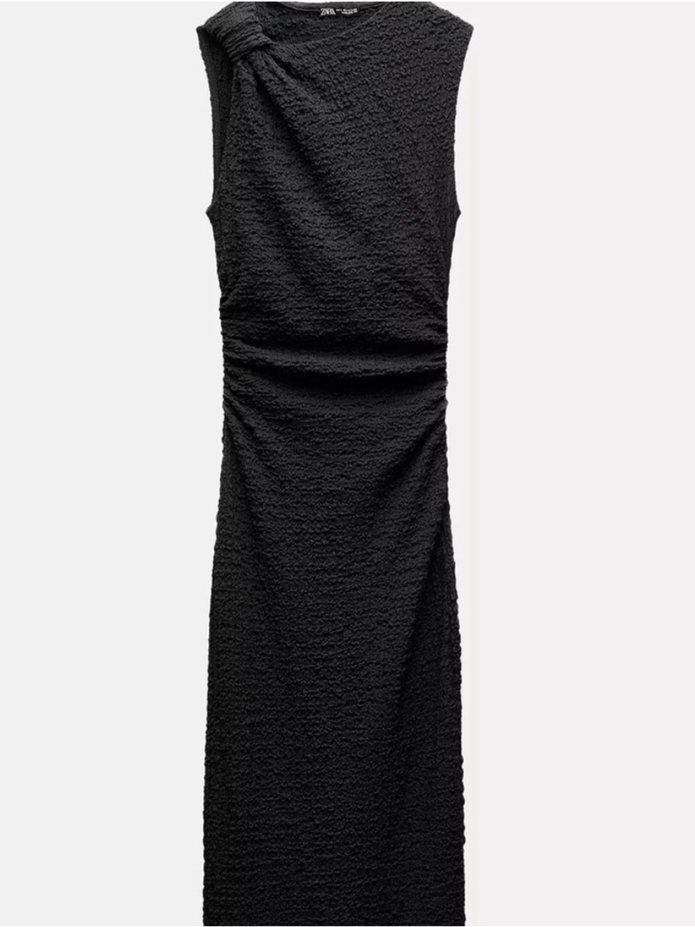 Zara Black Textured One-Shoulder Knot Maxi Dress